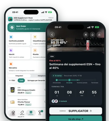L’app Suppligator su iPhone: notifica all’inizio di una promo e promo in corso con countdown live e codice SUPPLIGATOR