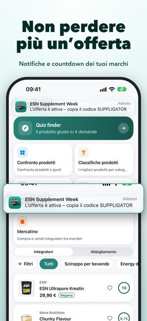 Notifiche push all’inizio delle promo e per i restock nell’app Suppligator
