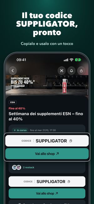 Promo e codice SUPPLIGATOR nell’app Suppligator