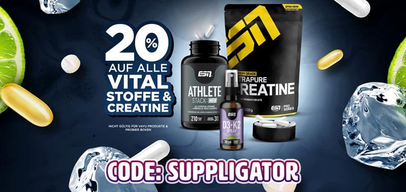 20% di sconto sui prodotti ESN Vitalstoffe + Creatine + Daily durante la settimana ESN Vital