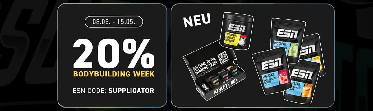 Sconto del 20% durante l’ESN Bodybuilding Week con tante novità in arrivo