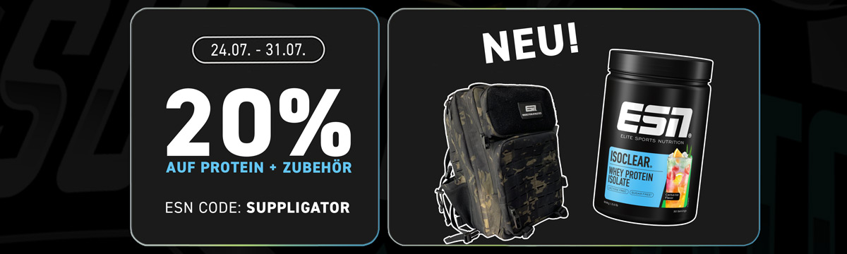Promozione ESN con il 20% di sconto su proteine e accessori (compreso l’abbigliamento)