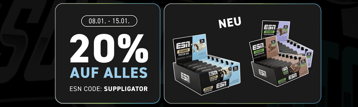 20% di sconto su tutto da ESN + Lancio delle nuove barrette firmate