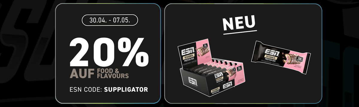 20% di sconto sui prodotti alimentari da ESN + il nuovo Designer Bar allo yogurt alla fragola