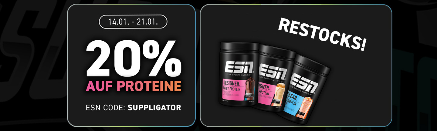 20% di sconto su tutte le proteine ESN + i prodotti più richiesti appena riforniti